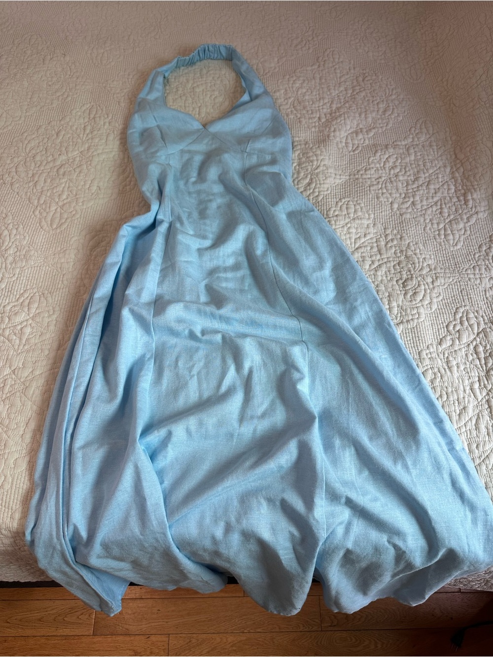 Linen Blue Halter Summer maxi Dress